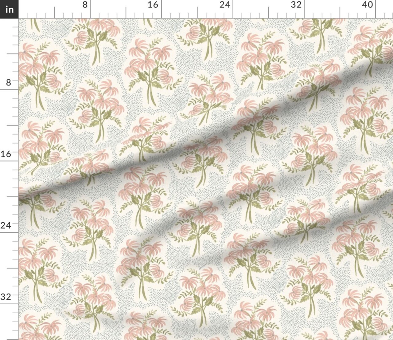 Feminine Bouquet Pink Floral Baby Girl Nursery Blue Dots Flowers Dainty French English Custom Printed Fabric by Spoonflower Various Fabrics by the Yard or Fat Quarter